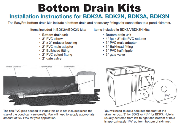 EasyProâ„¢ Bottom Drain Kits - Includes Fittings - Pond