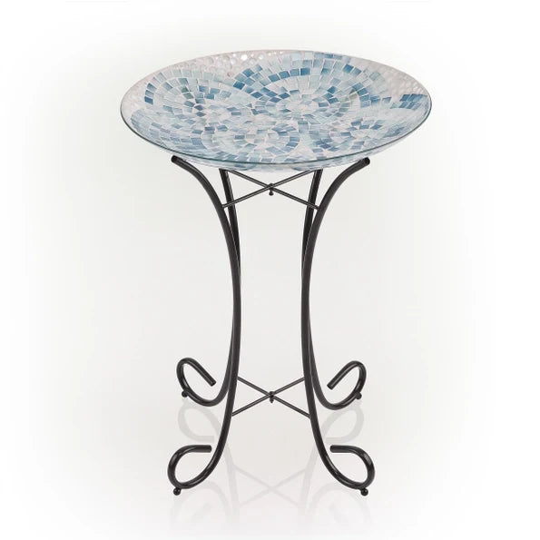 18’’ Blue Swirl Mosaic Glass Birdbath - Birdbath