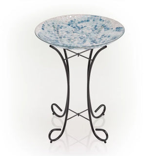 18’’ Blue Swirl Mosaic Glass Birdbath - Birdbath