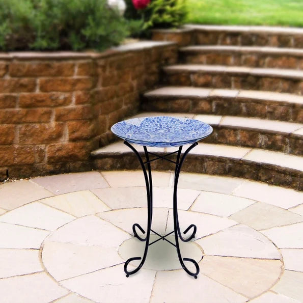 18’’ Blue Swirl Mosaic Glass Birdbath - Birdbath