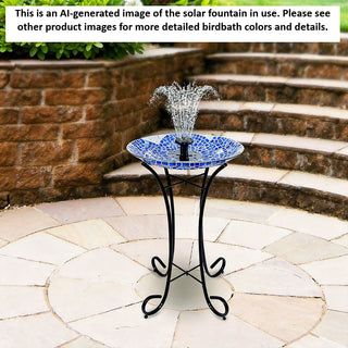 18’’ Blue Swirl Mosaic Glass Birdbath with Solar Fountain