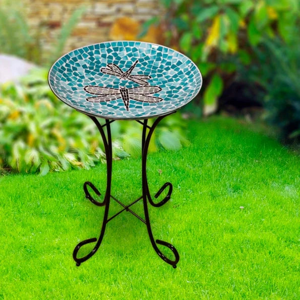 18’’ Dragonfly Duo Mosaic Glass Birdbath - Birdbath