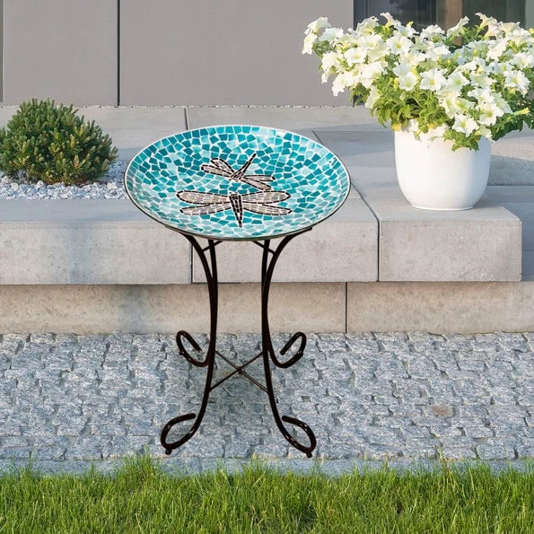 18’’ Dragonfly Duo Mosaic Glass Birdbath - Birdbath