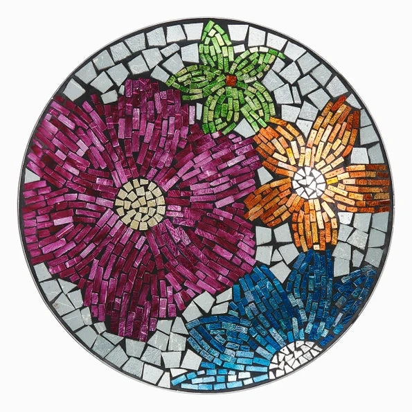 18’’ Floral Metallic Mosaic Glass Birdbath - Birdbath