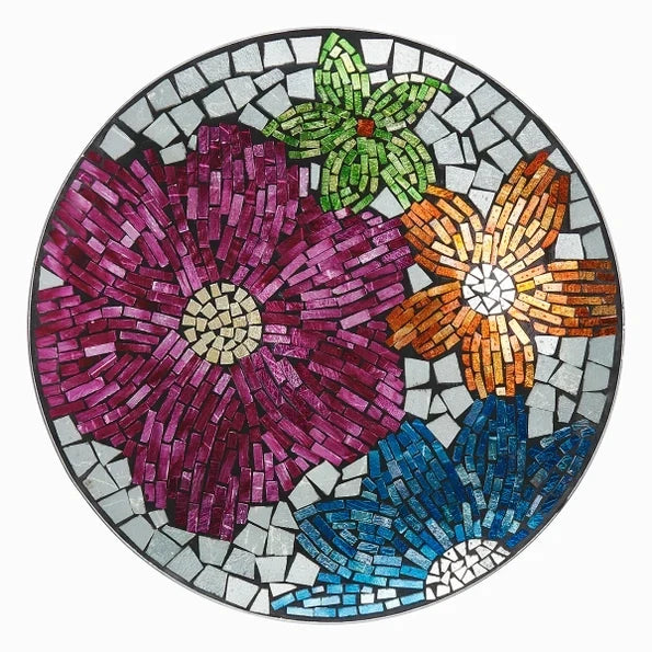 18’’ Floral Metallic Mosaic Glass Birdbath - Birdbath