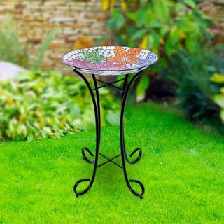 18’’ Floral Metallic Mosaic Glass Birdbath - Birdbath