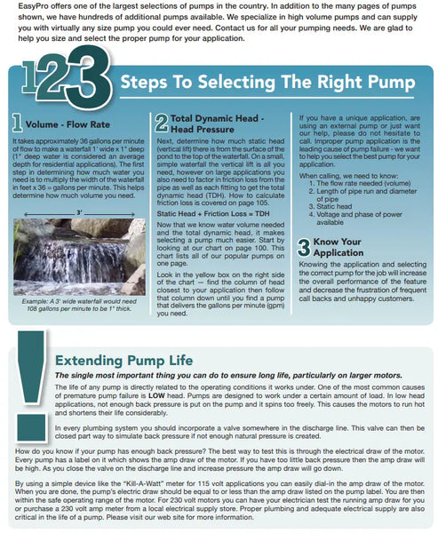 EasyPro Water Pump Selection and Tips