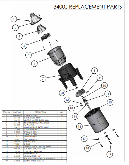 3400J Series Old Float Spare Parts
