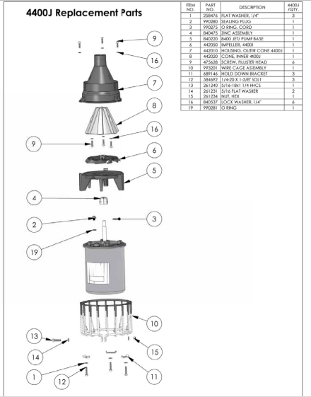 4400 J Series Old Float Spare Parts
