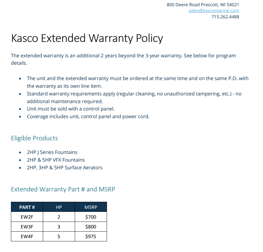 Kasco Extended Warranty Policy