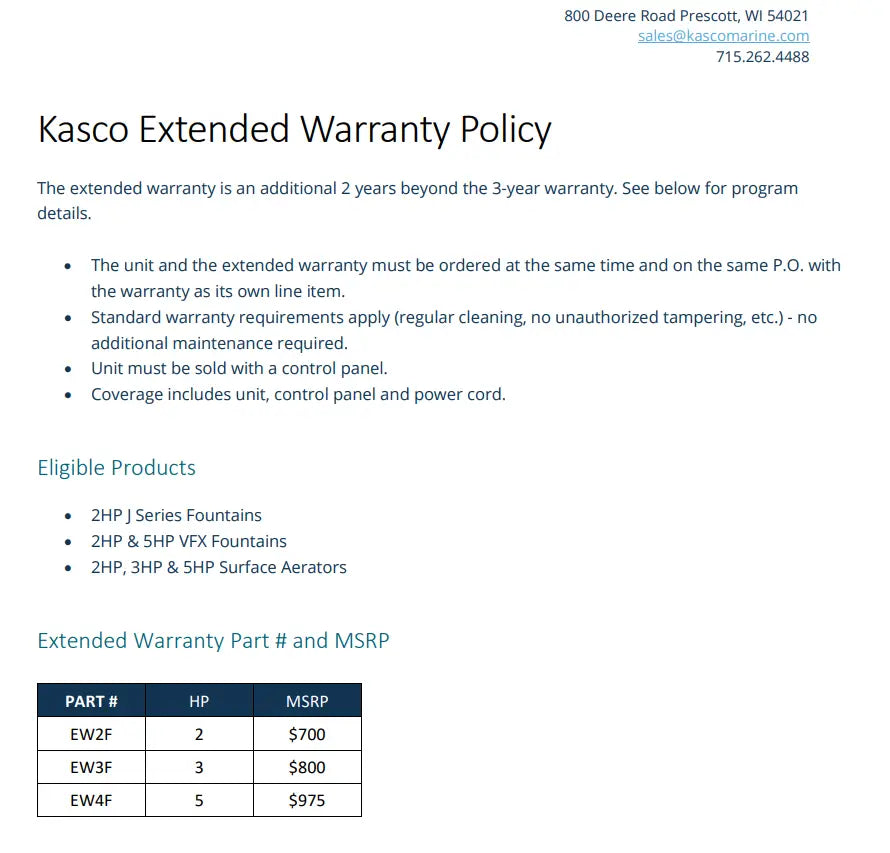 Kasco Extended Warranty Policy