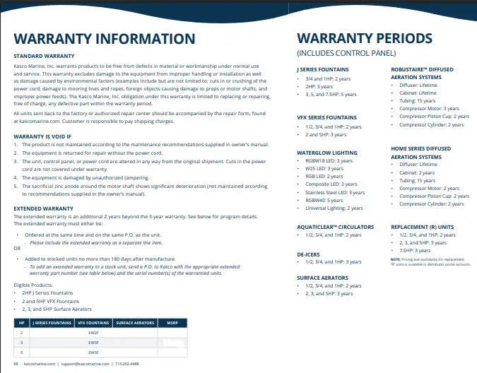Kasco® Warranty & Extended Warranty Information