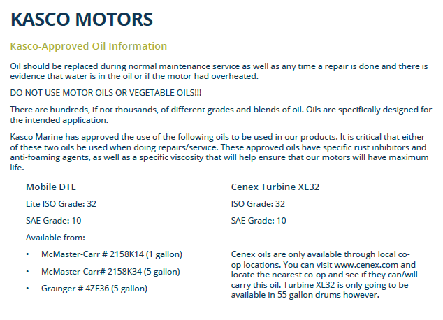 Kasco-Approved Oil Information