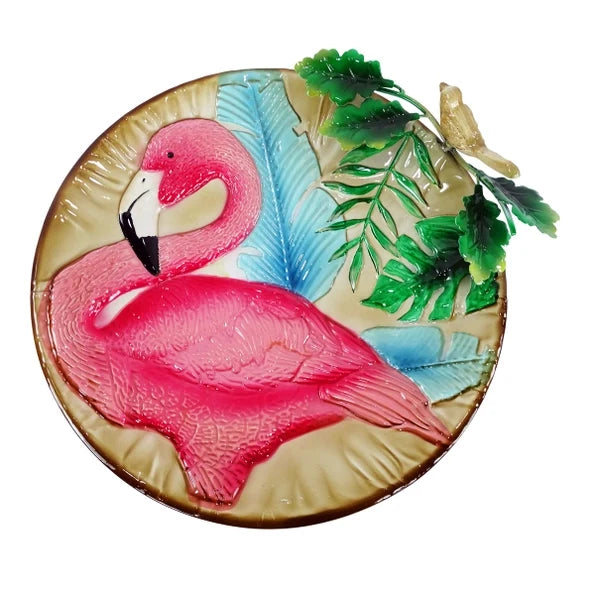 Metal Birdbath with Flamingo Pattern - Birdbath