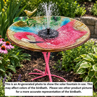 Metal Birdbath with Flamingo Pattern with Solar Fountain